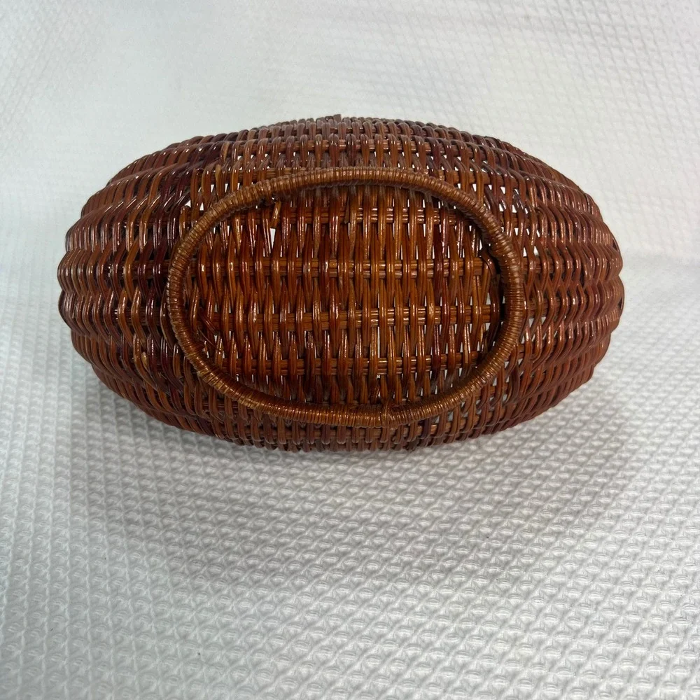 Vintage Woven Wicker Chicken Hen Egg Basket Dark Brown Farmhouse Decor 9 inch